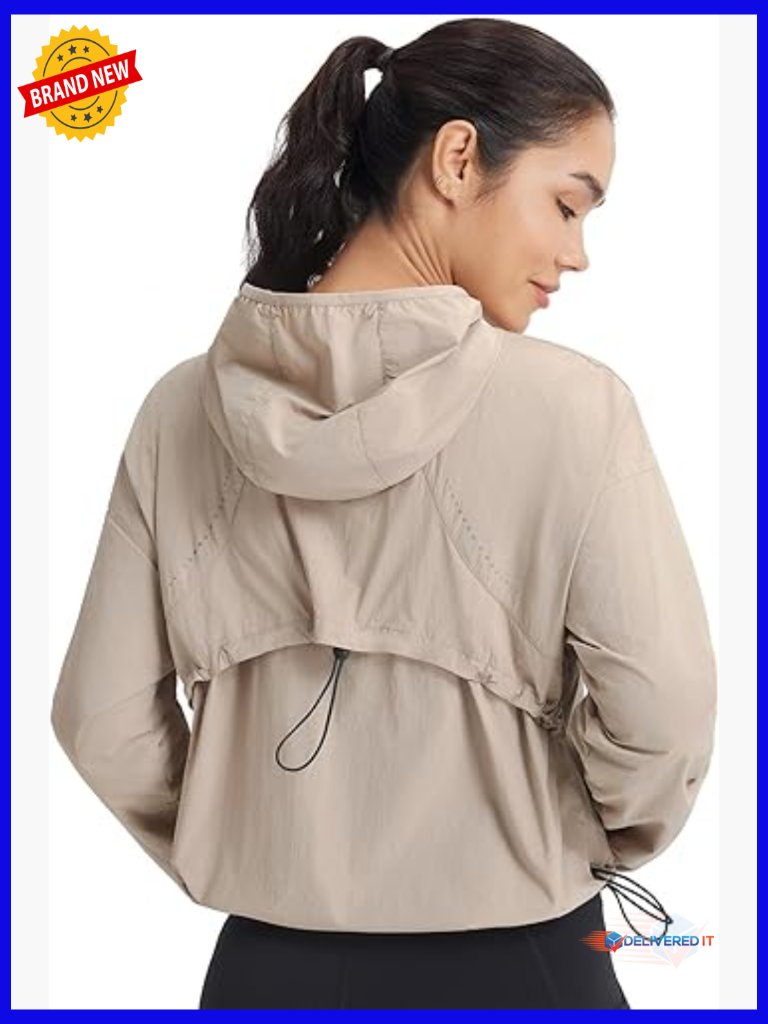 Lightweight Packable Crop Sun Hoodie Upf 50+ Zip Up Athletic Jacket